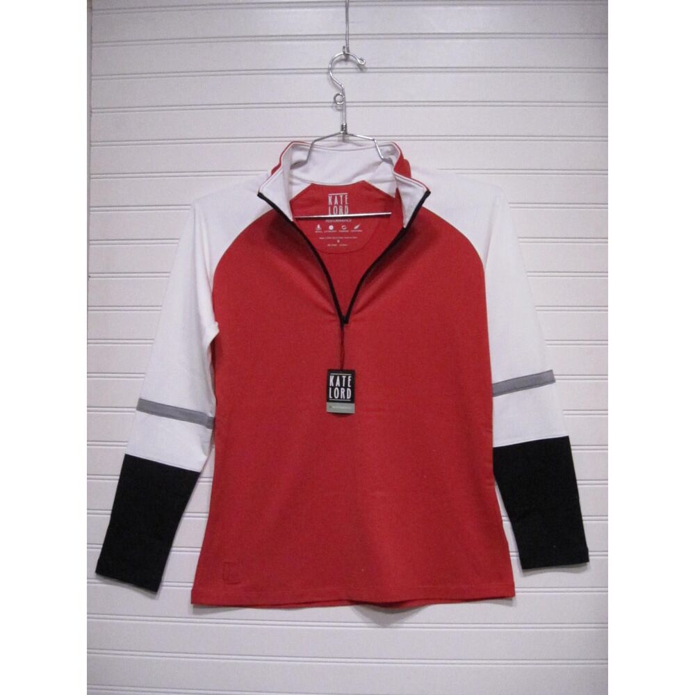 Kate Lord Performance Red/Black/White 1/4 Zip Long Sleeve Shirt Size S NWT